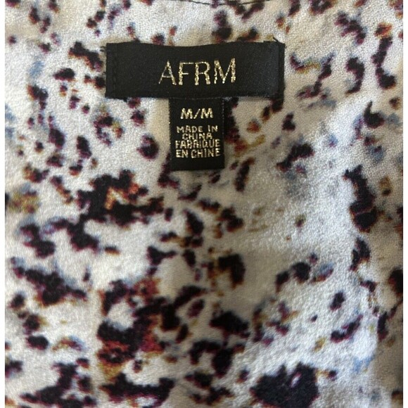 AFRM Bodysuit Puffed Ruched Sleeves Plunged Overlap V Neck Abstract Sz M - Picture 9 of 10